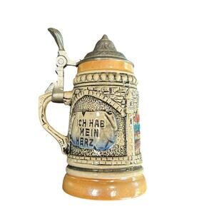 Vtg Beer Stein Mug- with silver metal lid- 5 in Tall- Germany Mark- heidelberg